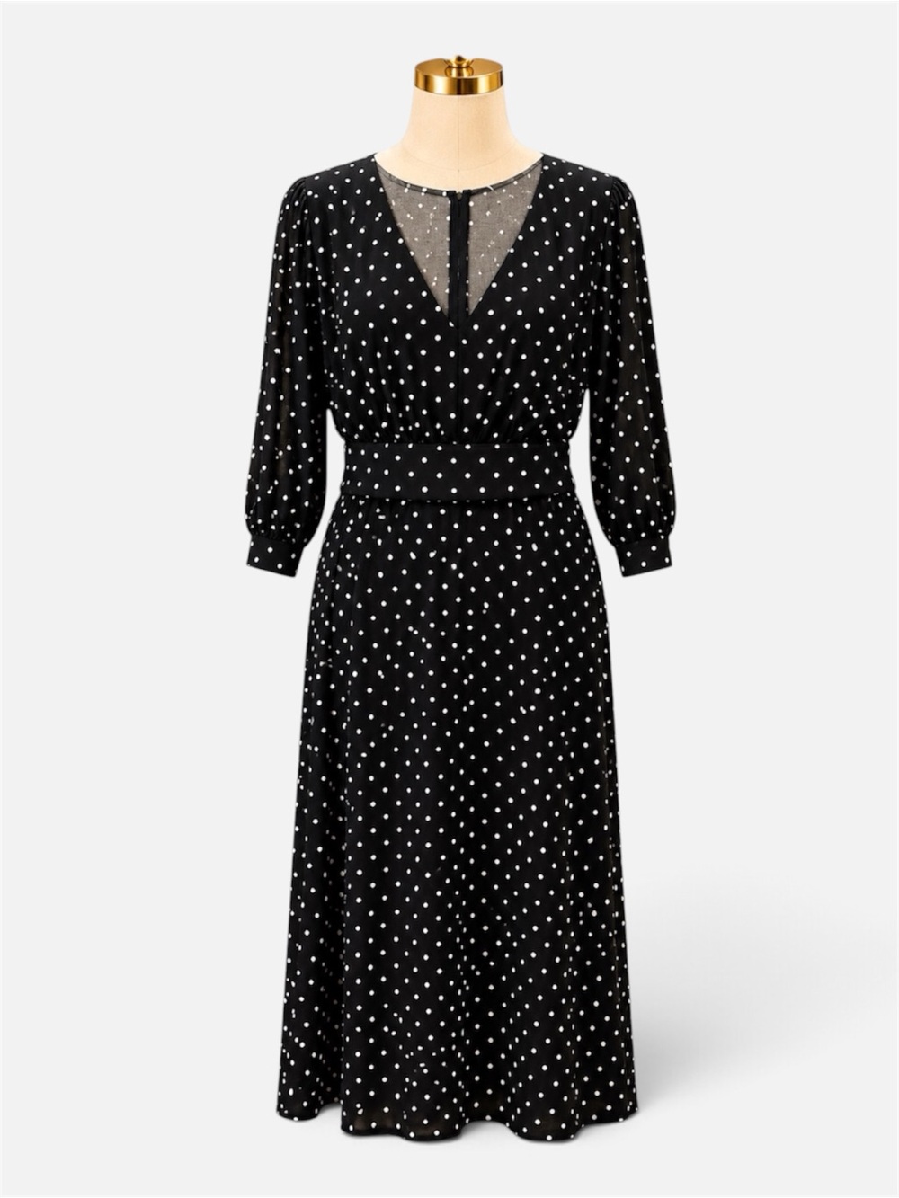 Jessica London Black and White Polka Dot Midi Dress
